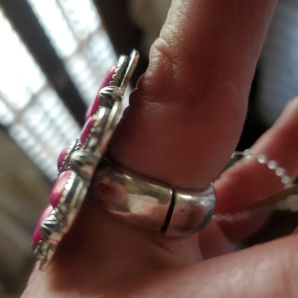 Free Spirit Boho Native South Western People Pink Stone Beaded Flower Ring